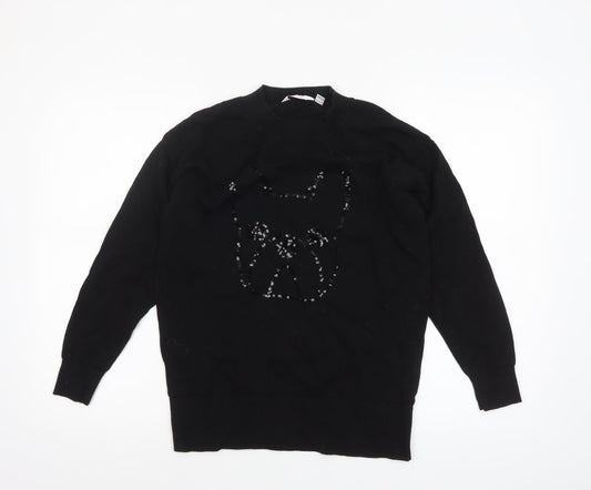 Bau de Fiori Women’s Black Sequin Dog Cotton Viscose Jumper Size S