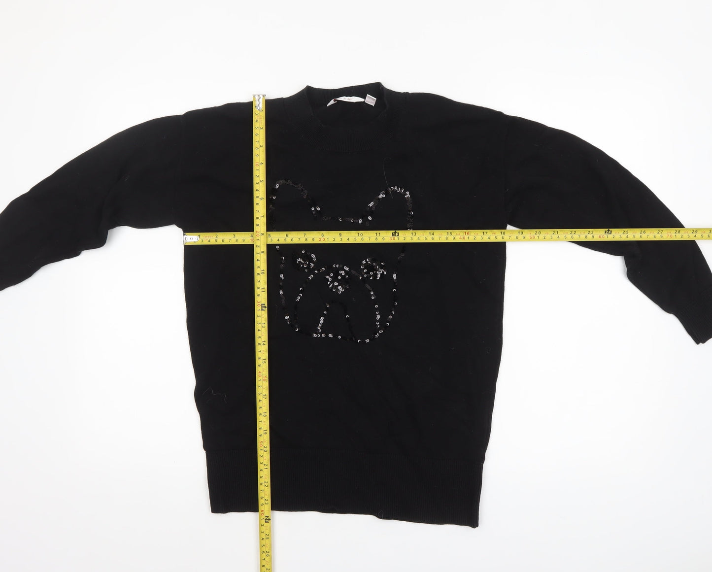Bau de Fiori Women’s Black Sequin Dog Cotton Viscose Jumper Size S