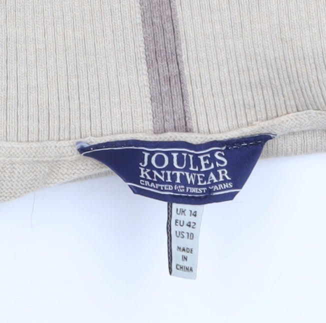 Joules Womens Beige Mock Neck Cotton Blend Knit Jumper UK 14