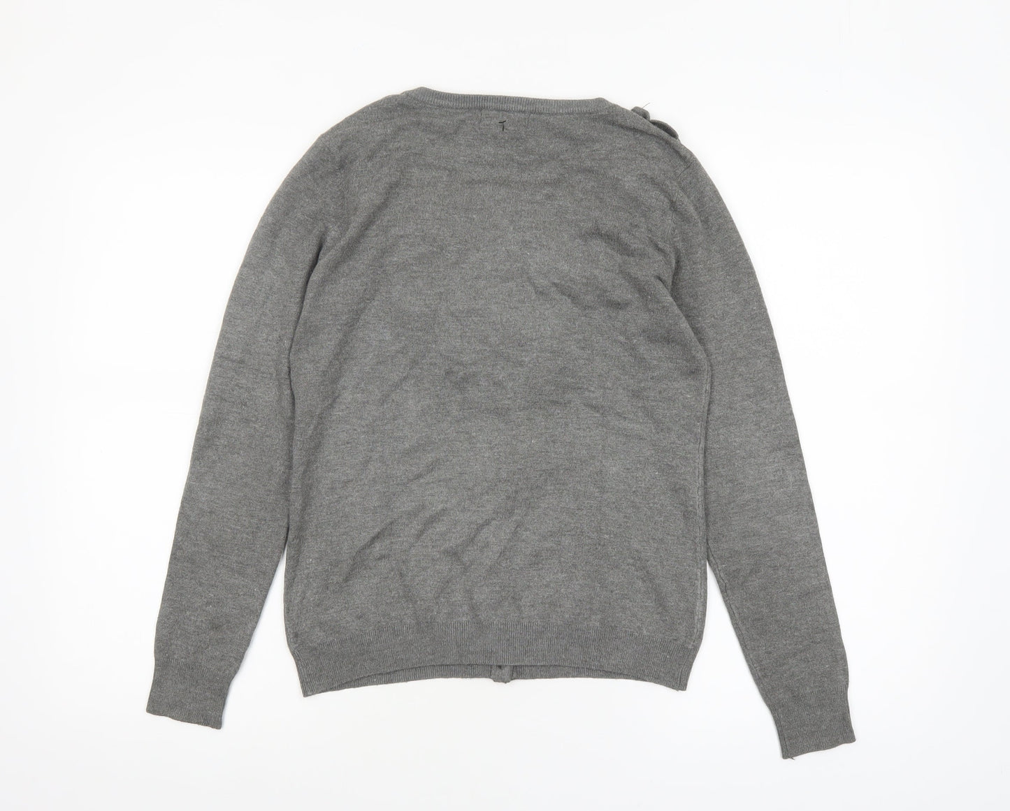 Grace Women Grey Ruffle Cardigan Small Long Sleeve Knitwear