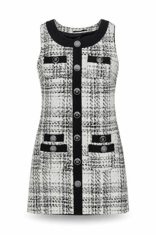 Atmosphere Women Black White Tweed Check Sleeveless Shift Dress Size 10