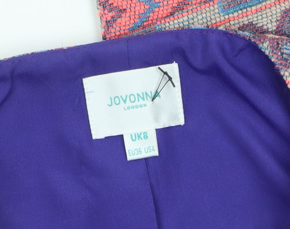 Jovonna London Women's Multicoloured Cropped Geometric Blazer UK 8