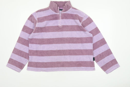 Boden Women's Purple Striped 1/4 Zip Fleece Sweatshirt XL
