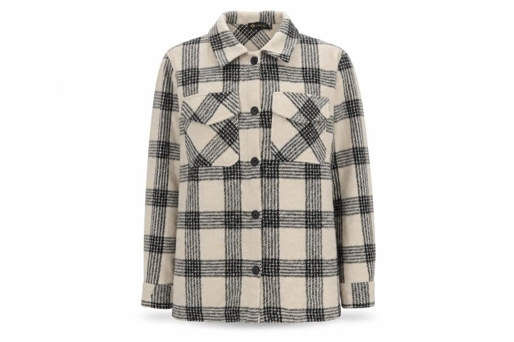 I Saw It First Women’s Beige Check Shacket Jacket Size 8