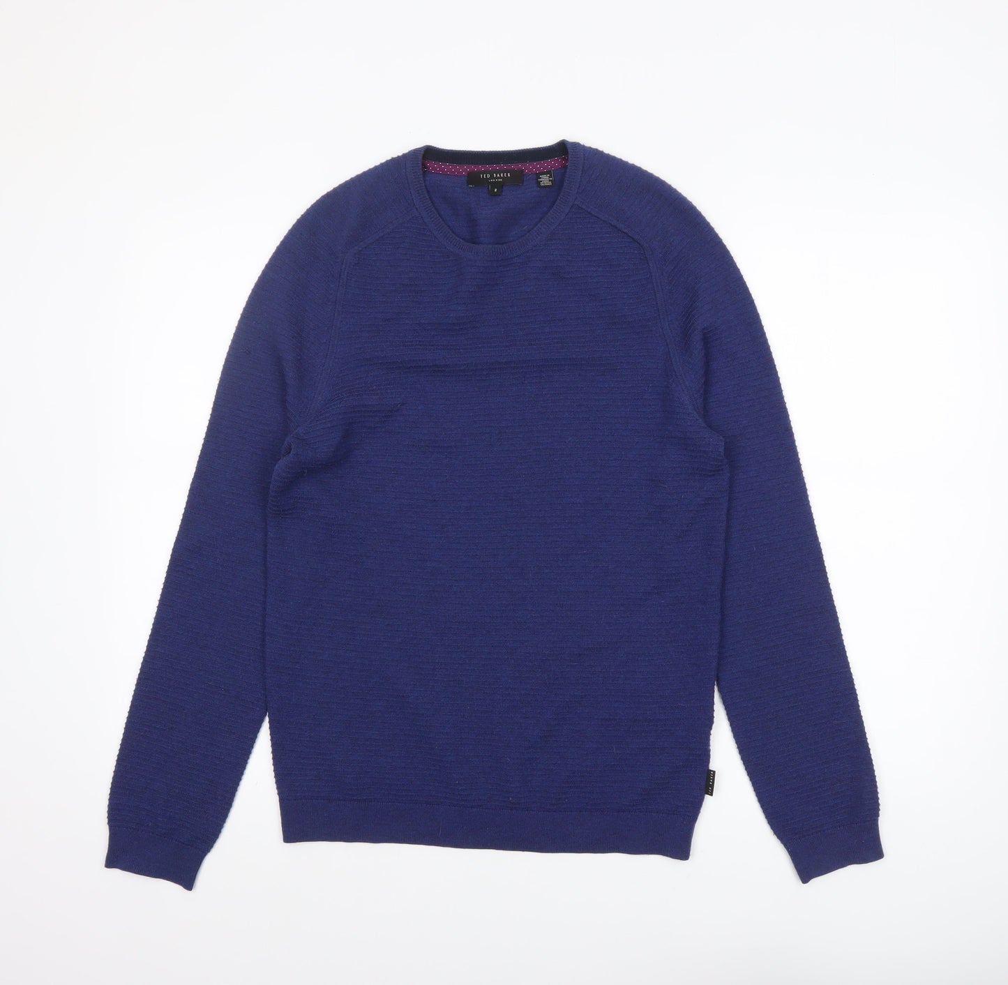 Ted Baker Men Blue Wool Blend Crew Neck Pullover Jumper Size S