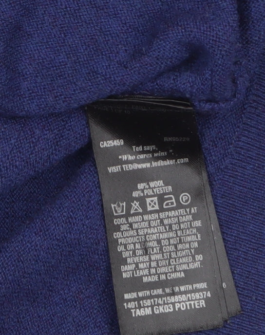 Ted Baker Men Blue Wool Blend Crew Neck Pullover Jumper Size S