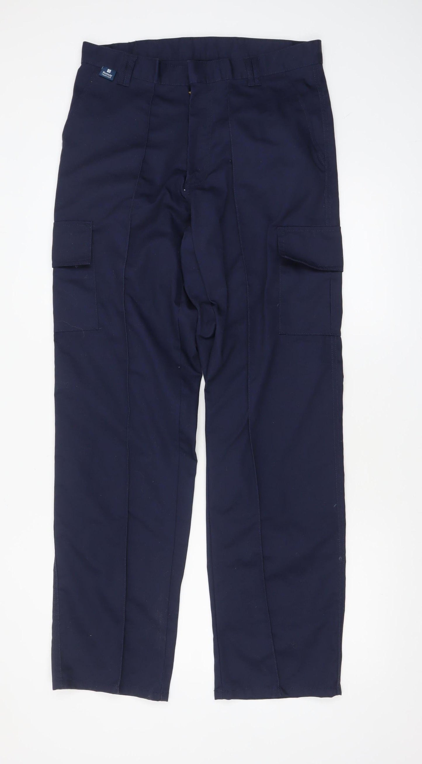 Uneek Men's Navy Blue Cargo Trousers 32L Polyester Cotton Workwear