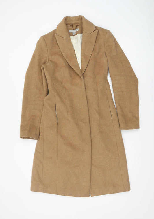 H&M Women's Beige Long Wool Blend Belted Overcoat Size 10