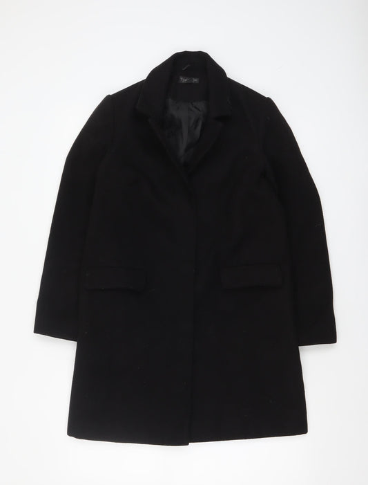 Topshop Women's Black Wool-Blend Mid-Length Coat Size 6