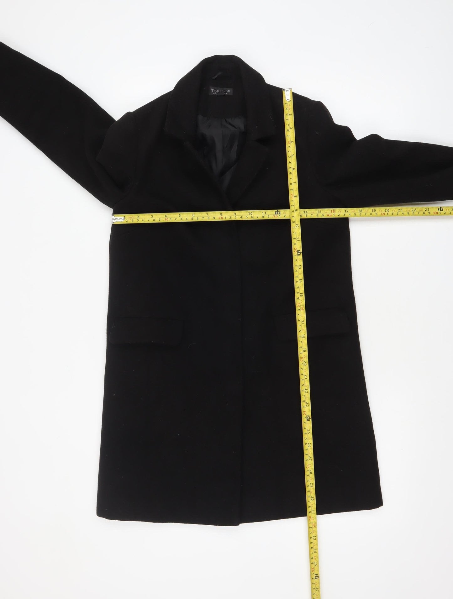 Topshop Women's Black Wool-Blend Mid-Length Coat Size 6