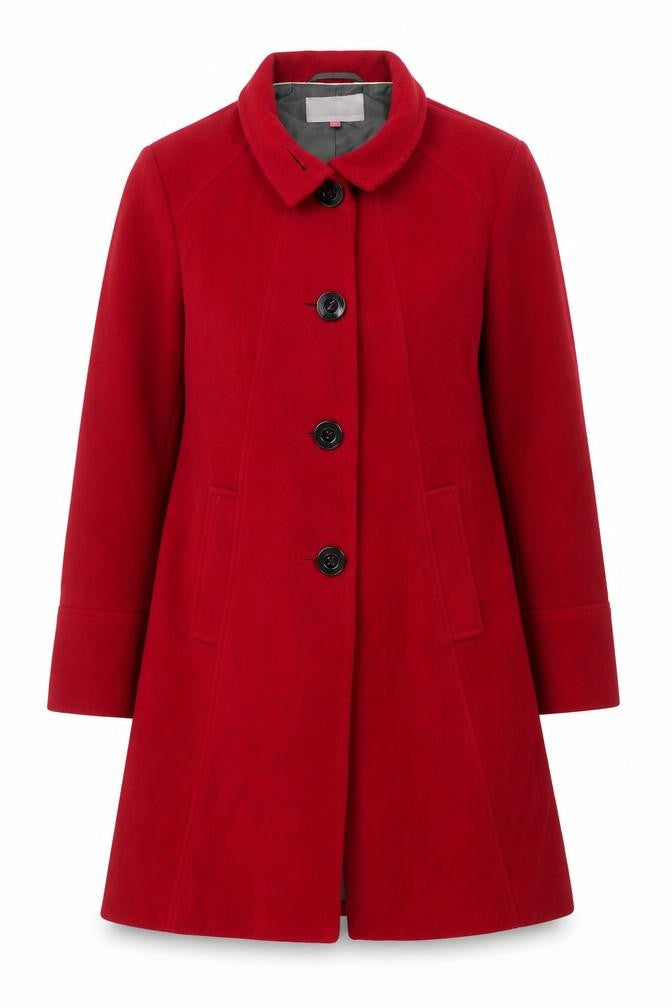 John Lewis Women Red Wool Blend Mid-Length Overcoat Size 14
