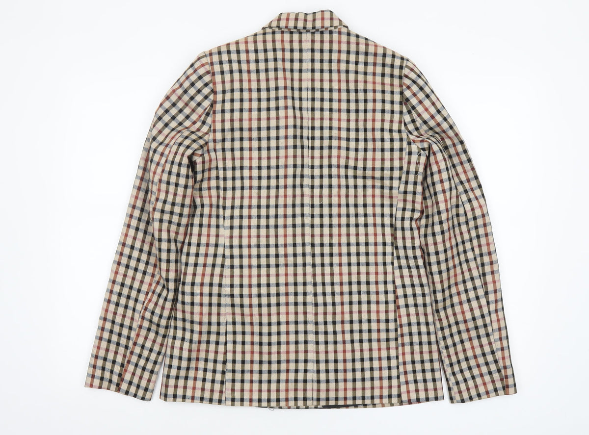 Stradivarius Women Beige Check Double-Breasted Blazer Size S