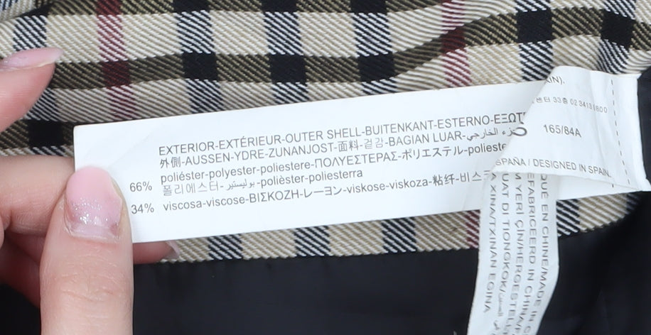 Stradivarius Women Beige Check Double-Breasted Blazer Size S