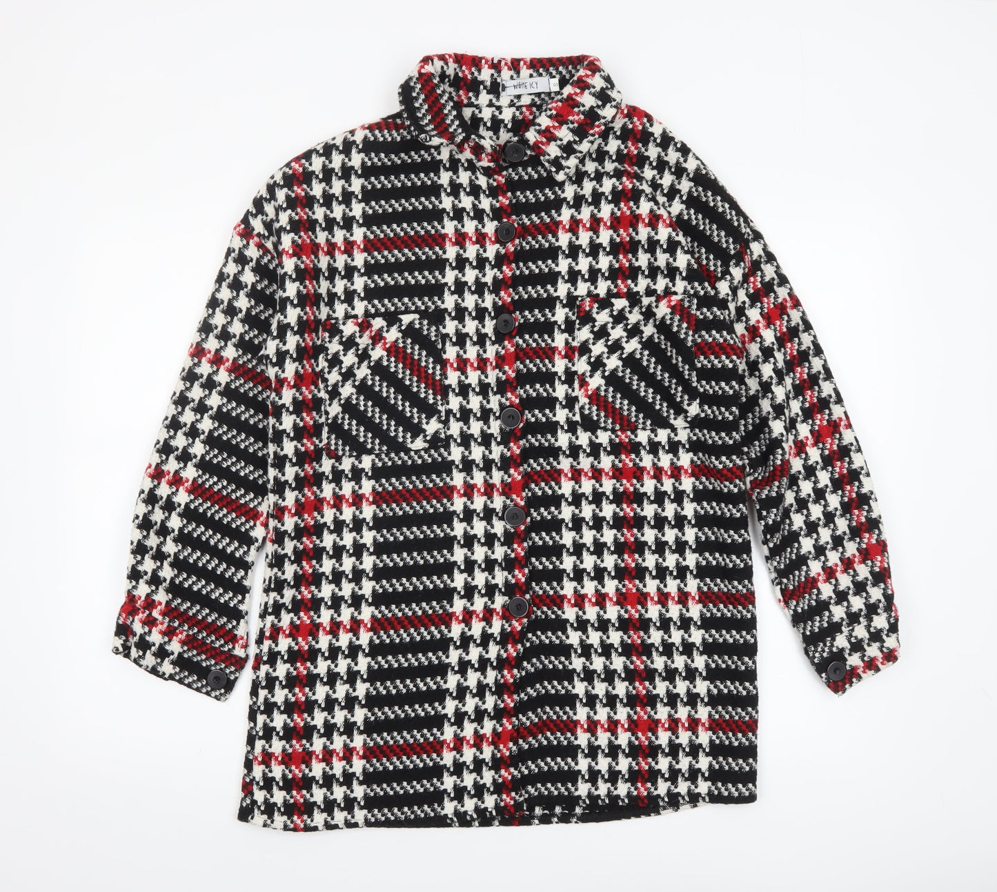 White Icy Women's Black Red Check Tweed Shacket Size S