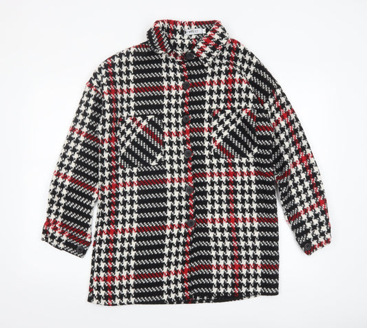 White Icy Women's Black Red Check Tweed Shacket Size S