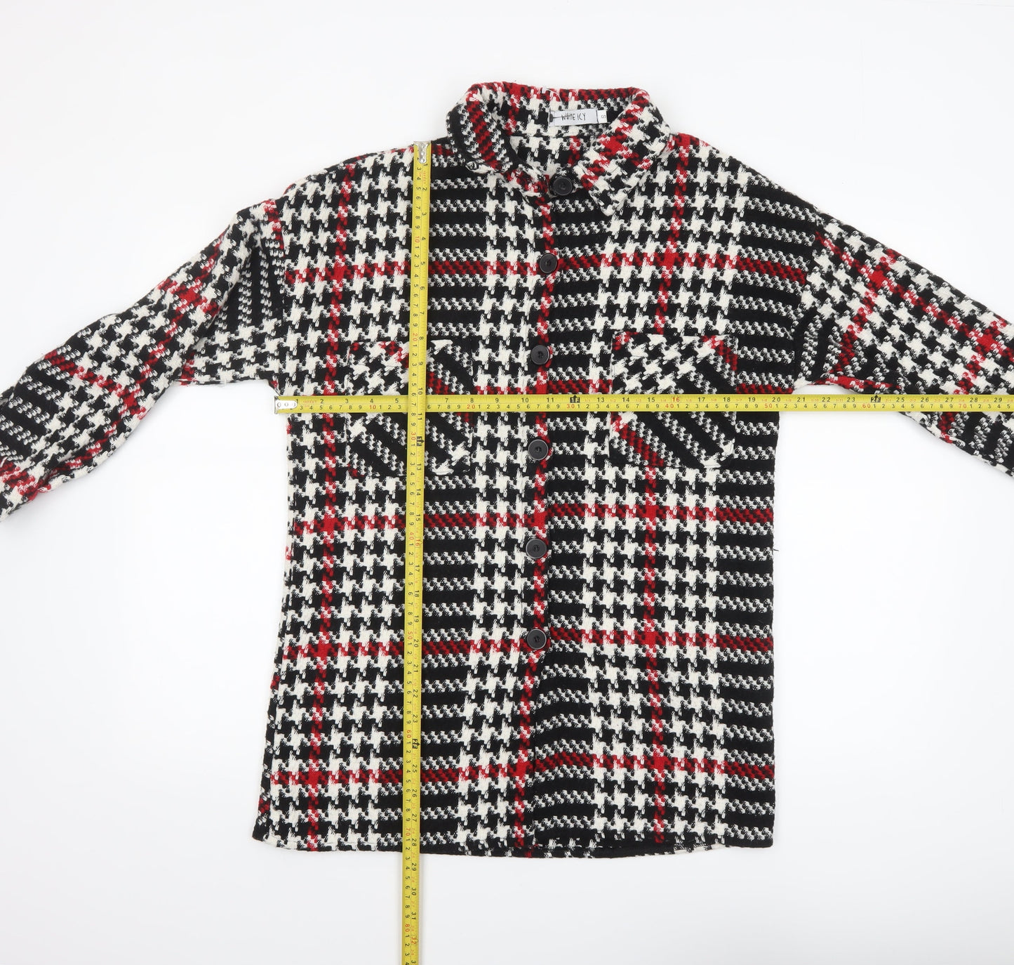White Icy Women's Black Red Check Tweed Shacket Size S