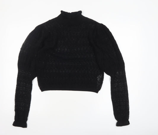 Zara Women’s Black High Neck Puff Sleeve Knit Jumper Size 12