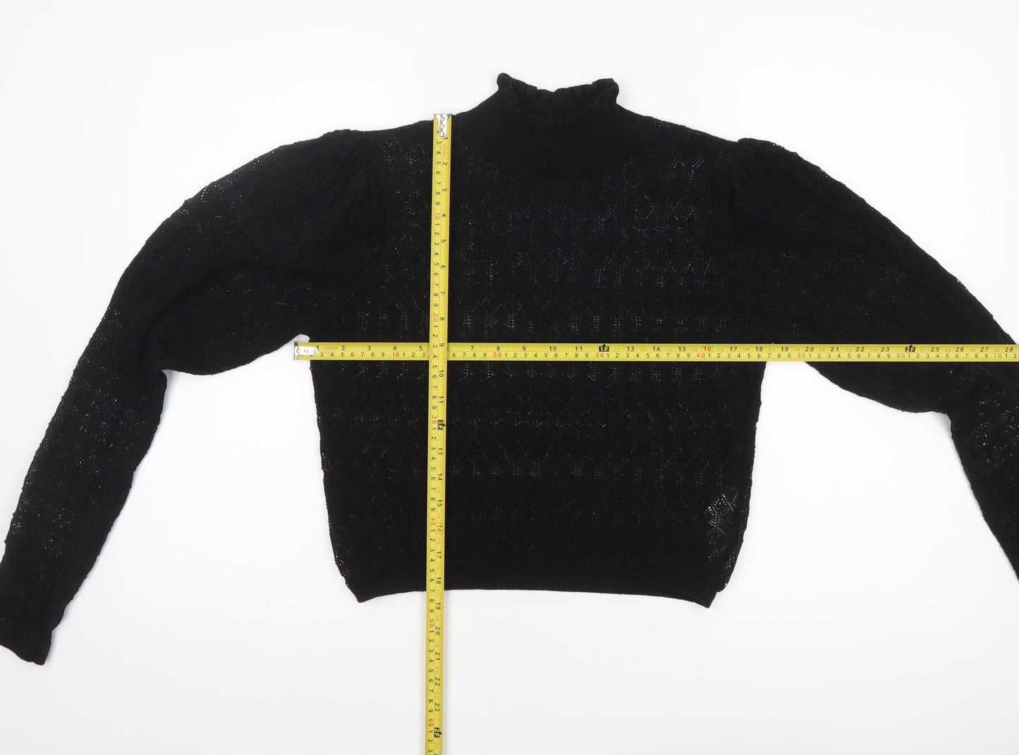 Zara Women’s Black High Neck Puff Sleeve Knit Jumper Size 12