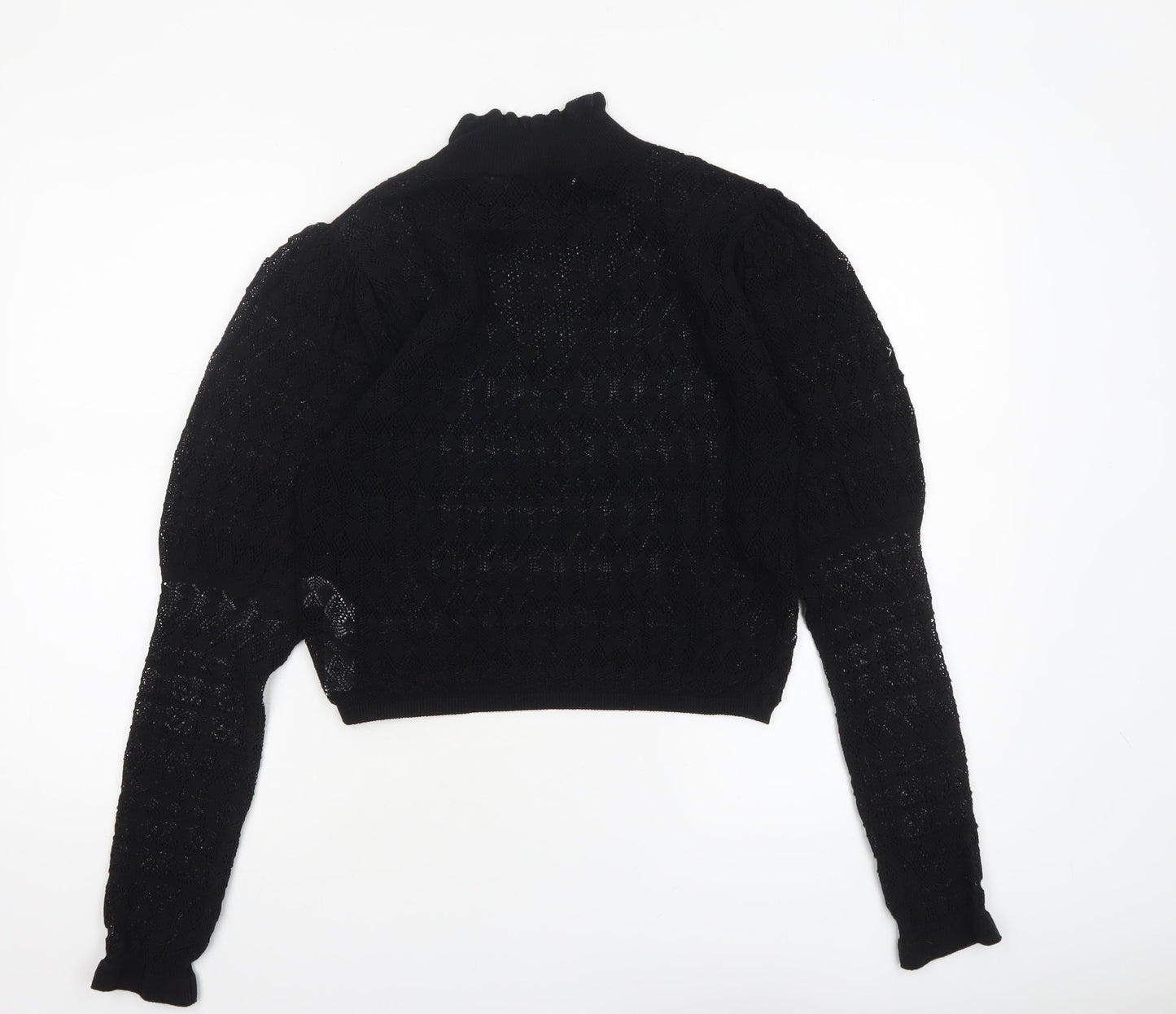 Zara Women’s Black High Neck Puff Sleeve Knit Jumper Size 12