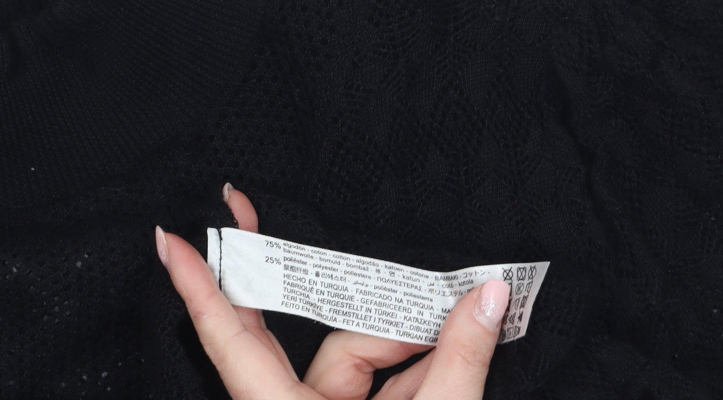 Zara Women’s Black High Neck Puff Sleeve Knit Jumper Size 12