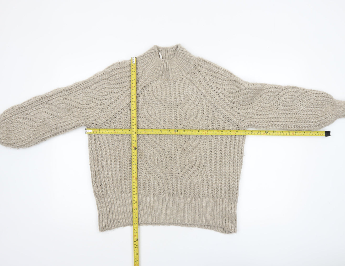 ONLY Womens Beige Chunky Cable-Knit High Neck Jumper XS