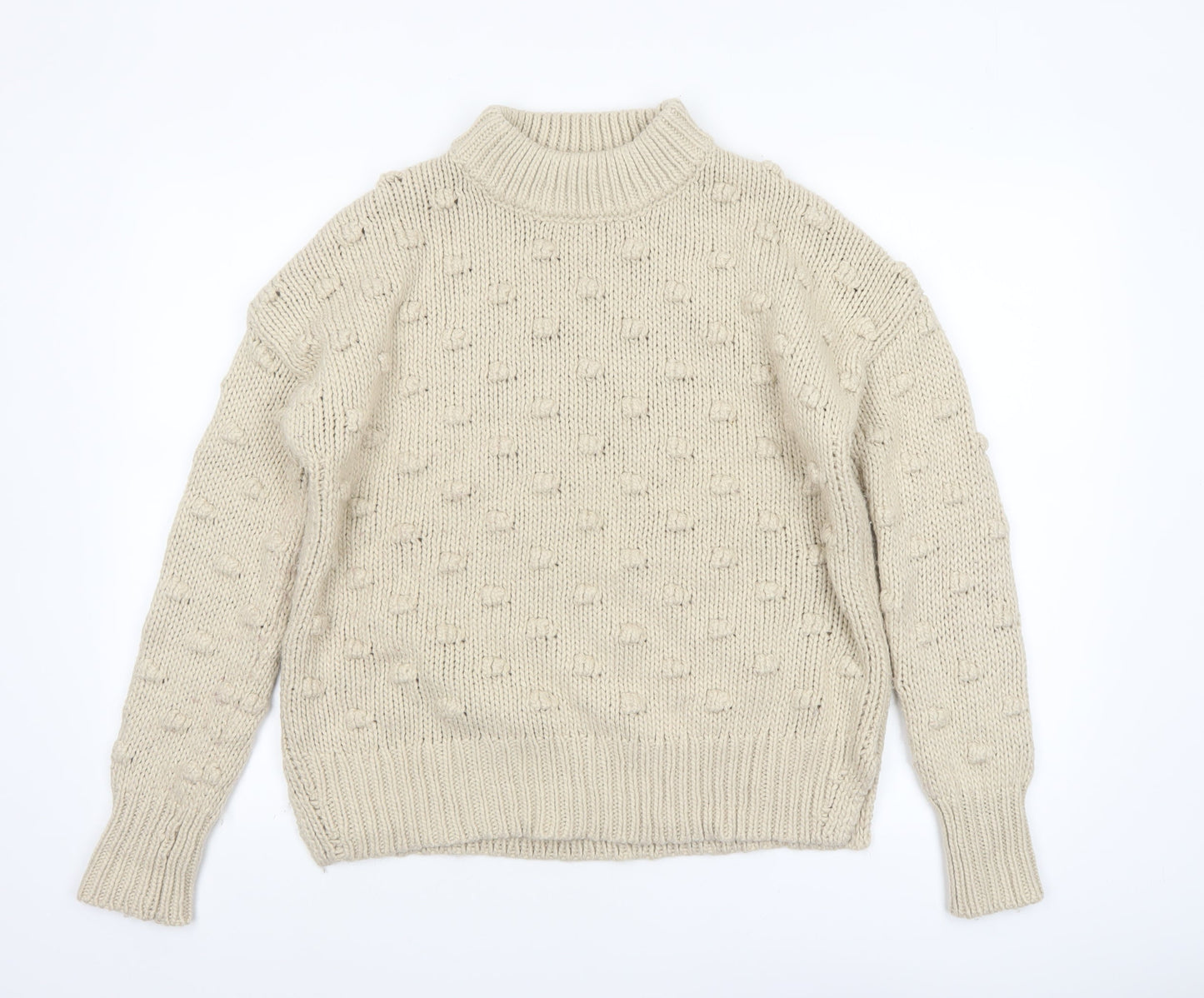 Papaya Women’s Beige Chunky-Knit Mock Neck Jumper Size 16