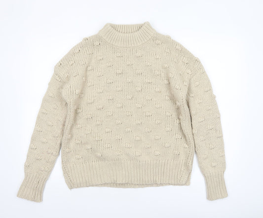Papaya Women’s Beige Chunky-Knit Mock Neck Jumper Size 16
