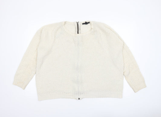 Forever 21 Women Ivory Full Zip Knit Jumper Size L