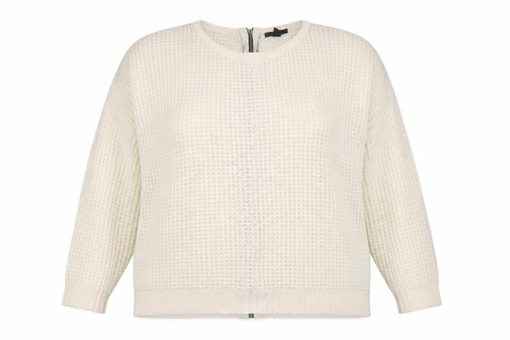 Forever 21 Women Ivory Full Zip Knit Jumper Size L