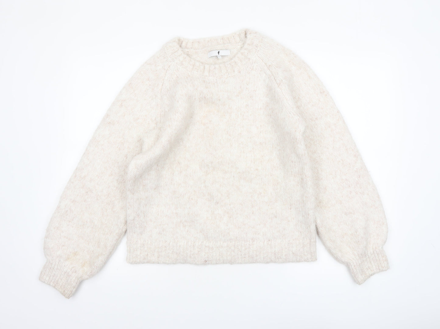 F&F Women Ivory Knit Pullover Jumper Size S Long Sleeve Crew Neck