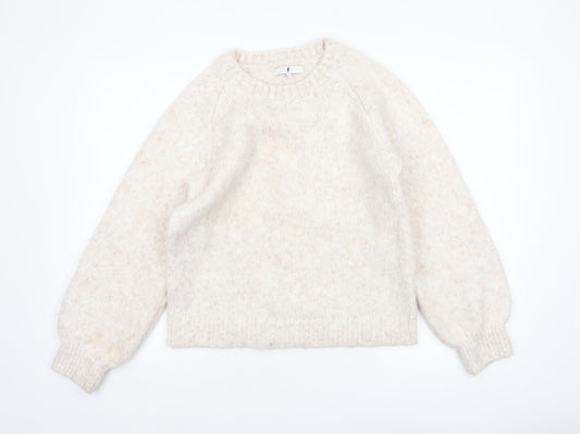 F&F Women Ivory Knit Pullover Jumper Size S Long Sleeve Crew Neck
