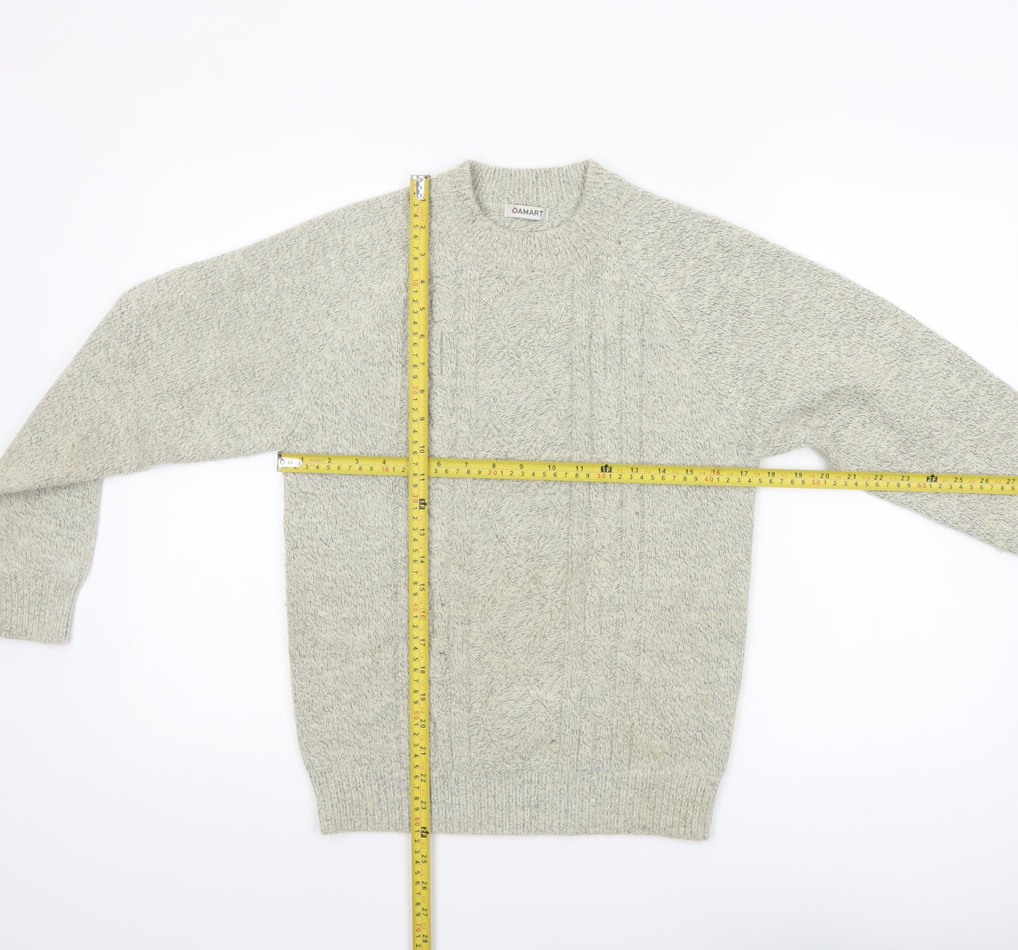 Damart Women's Grey Cable-Knit Crew Neck Pullover Jumper XS