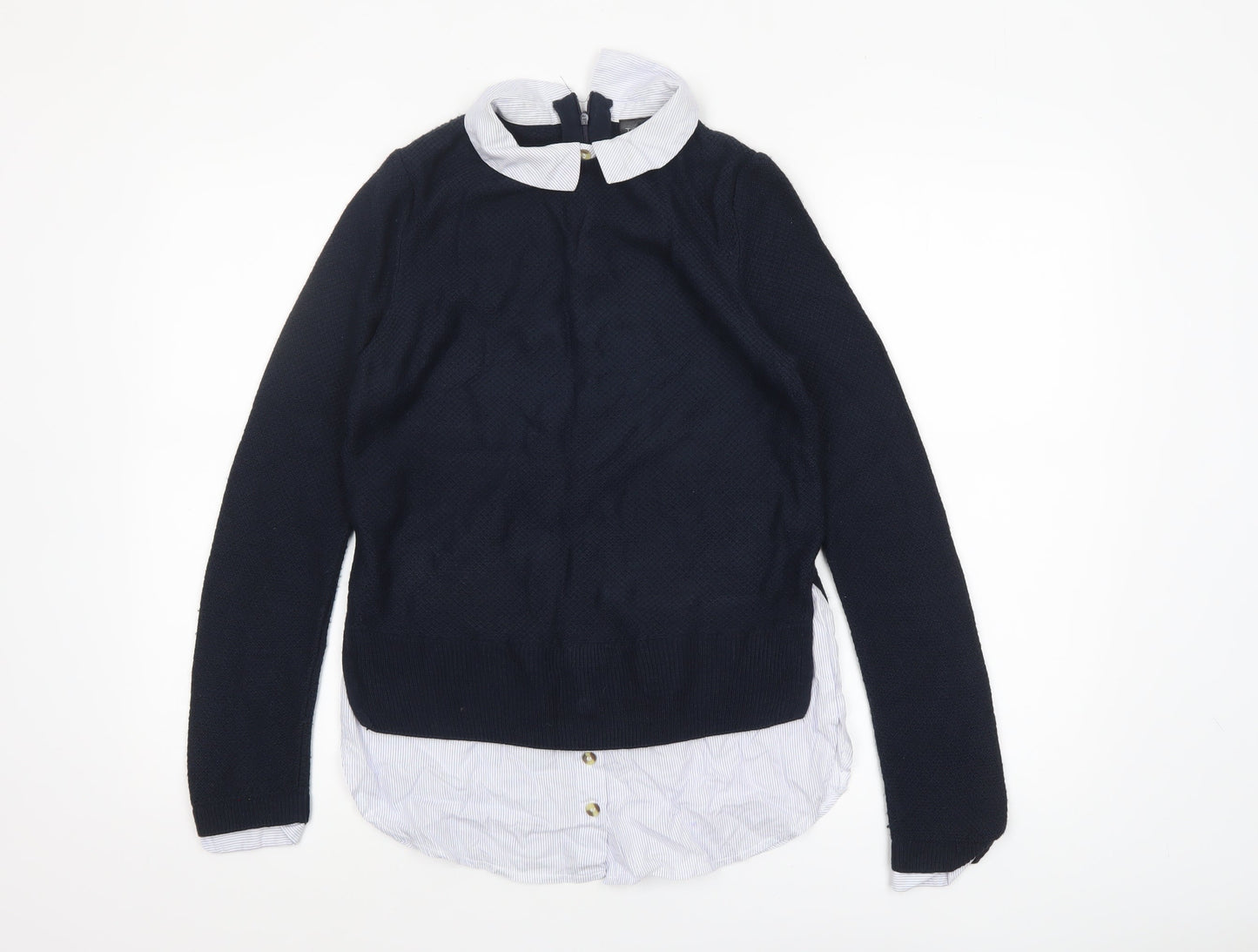 Topshop Women's Blue Collared Pullover Jumper UK 8 Classic Knit