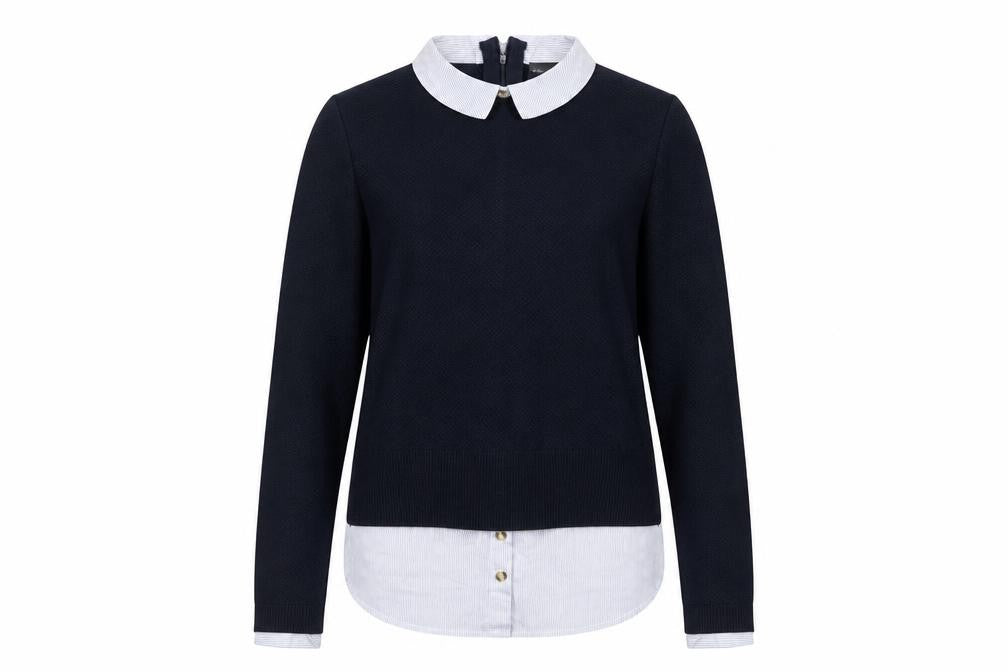 Topshop Women's Blue Collared Pullover Jumper UK 8 Classic Knit
