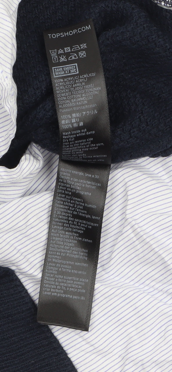 Topshop Women's Blue Collared Pullover Jumper UK 8 Classic Knit