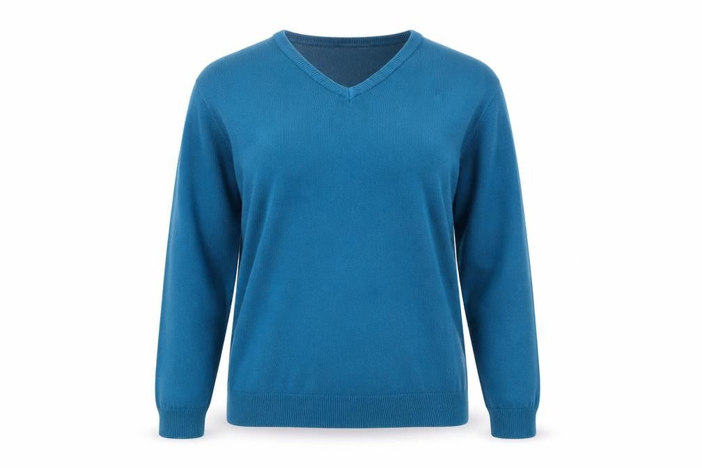 Peacocks Women's Blue V-Neck Acrylic Knit Jumper Size L