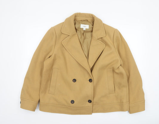 Marks and Spencer Womens Beige Wool Pea Coat Size 18