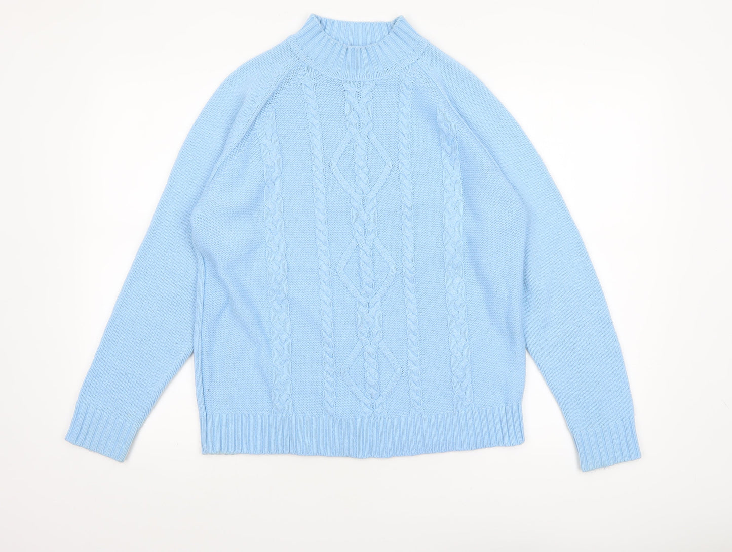 Berkertex Women’s Blue Mock Neck Cable-Knit Jumper Size 14-16