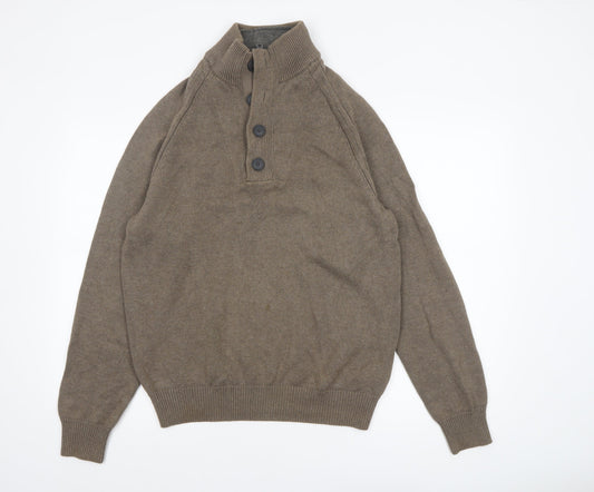 Marks and Spencer Blue Harbour Men's Brown Cotton Henley Jumper M