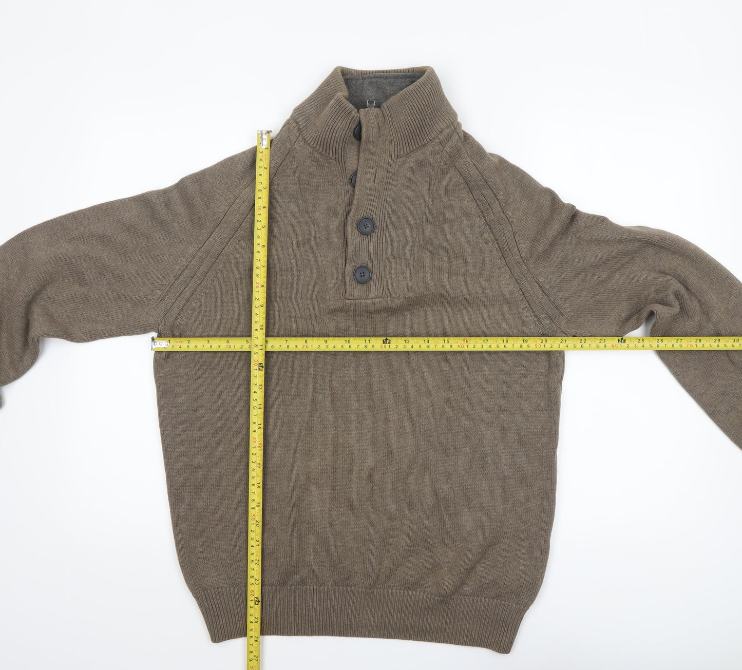 Marks and Spencer Blue Harbour Men's Brown Cotton Henley Jumper M