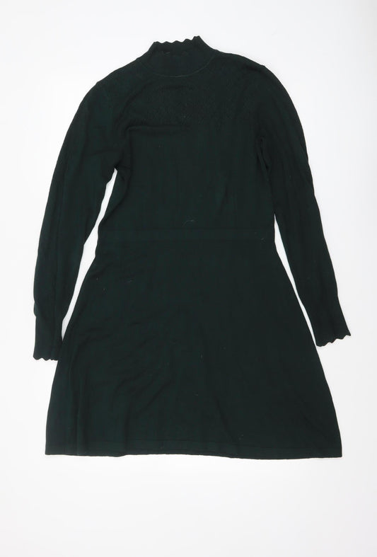 Warehouse Women’s Black Knit Fit & Flare High Neck Dress Size 12