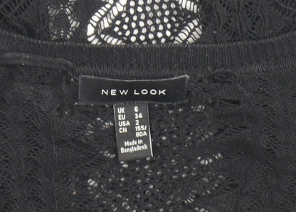 New Look Women's Black Open-Knit Cotton Cardigan Size 6