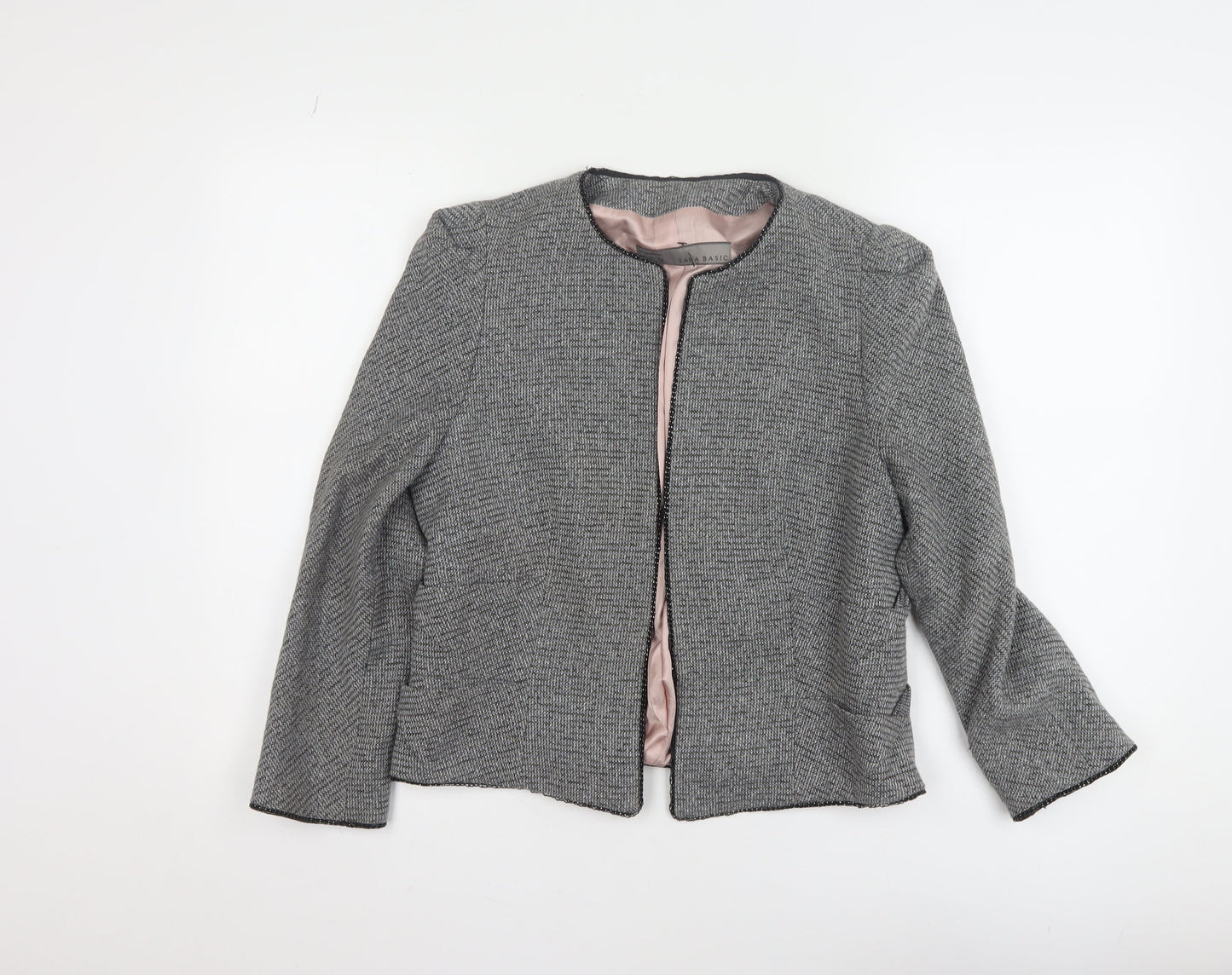 Zara Basic Women's Grey Tweed Single-Breasted Blazer UK 14