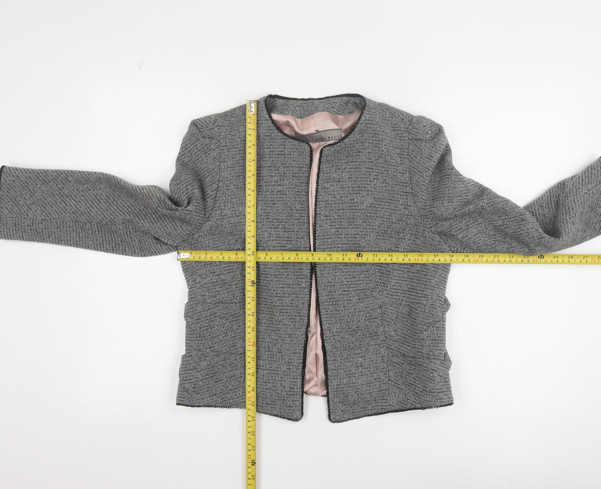 Zara Basic Women's Grey Tweed Single-Breasted Blazer UK 14