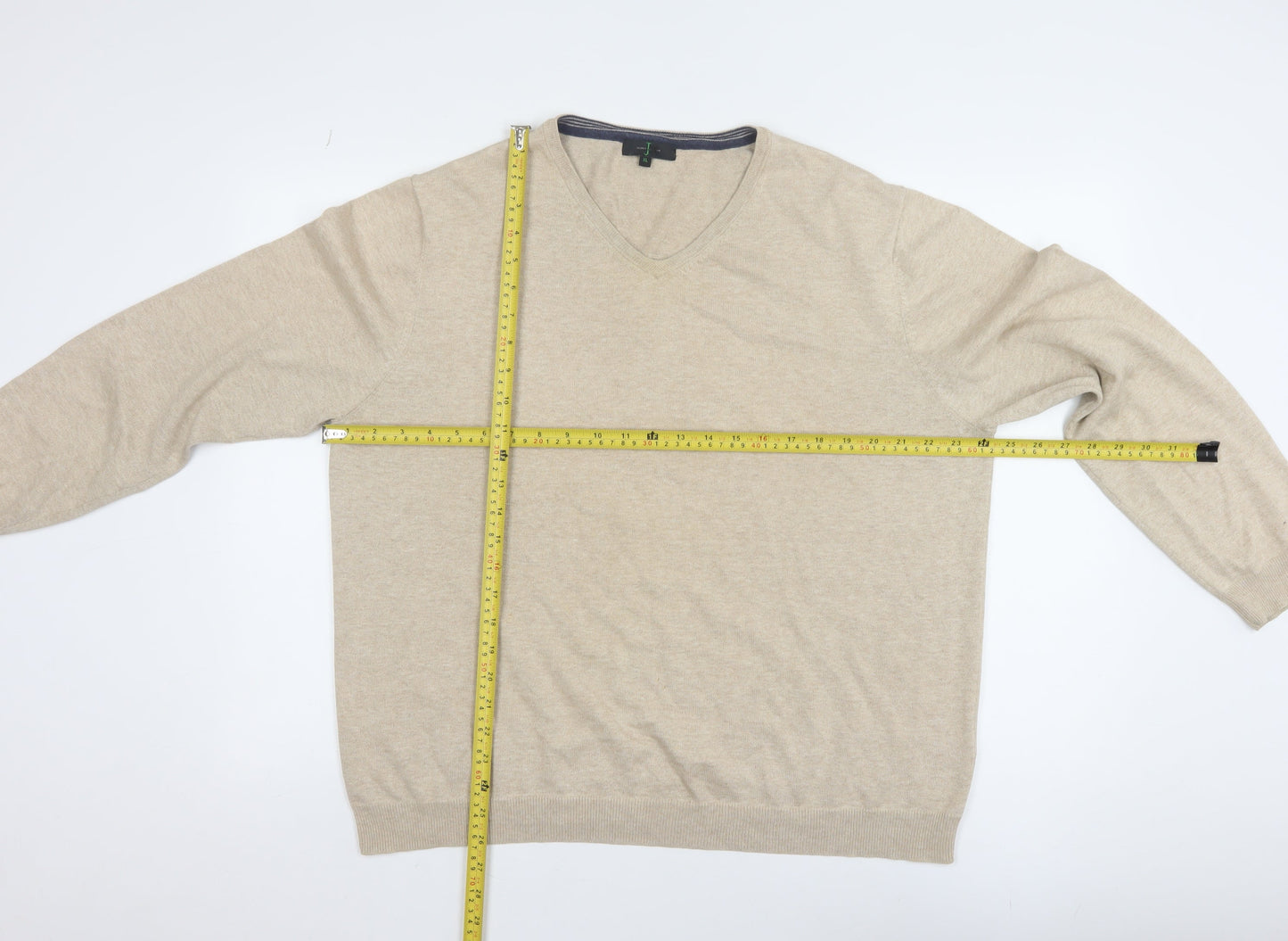 Jasper Conran Men’s Beige V-Neck Cotton Cashmere Jumper XL
