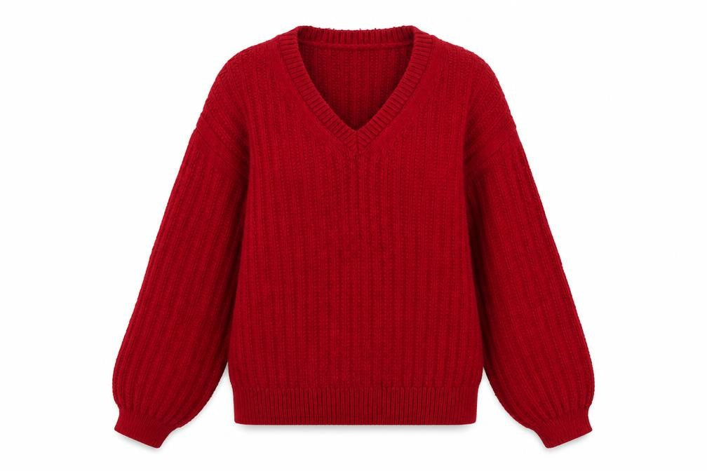 Marks & Spencer Women Red Chunky-Knit V-Neck Pullover Jumper Size S