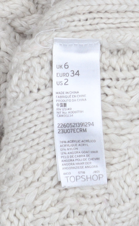 Topshop Women’s Ivory Cable Knit Cardigan UK 6 Long Sleeve V-Neck