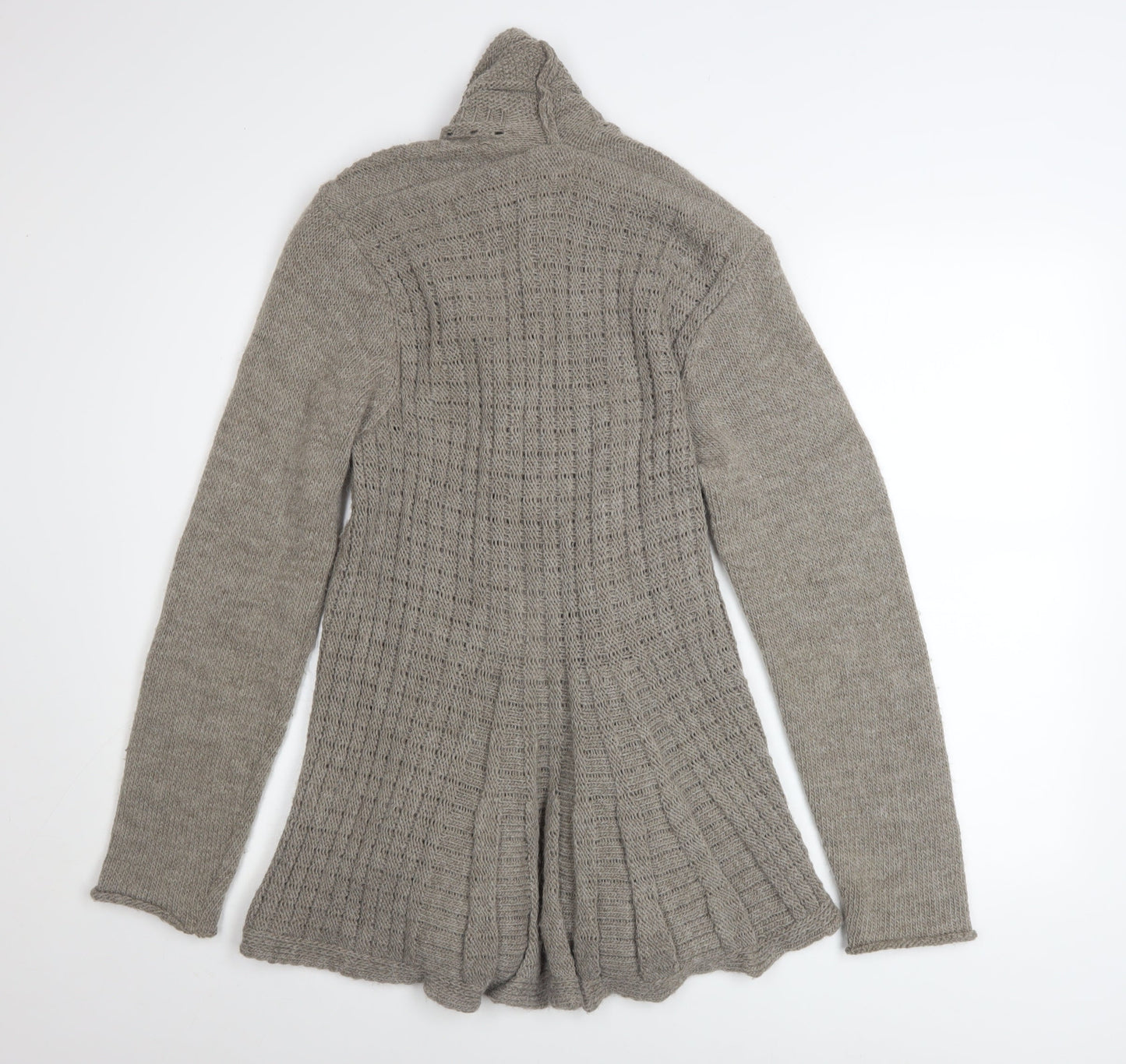 MARY Women Grey Cable Knit Open Cardigan L Alpaca Wool Blend