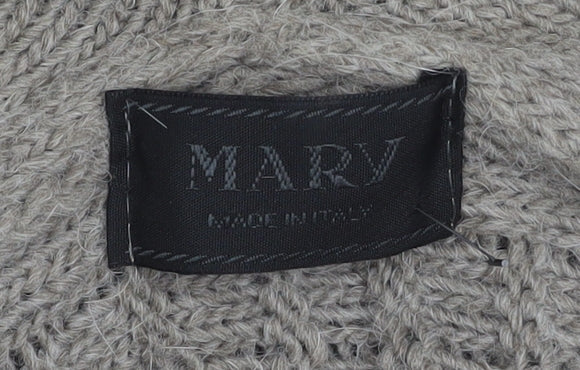 MARY Women Grey Cable Knit Open Cardigan L Alpaca Wool Blend