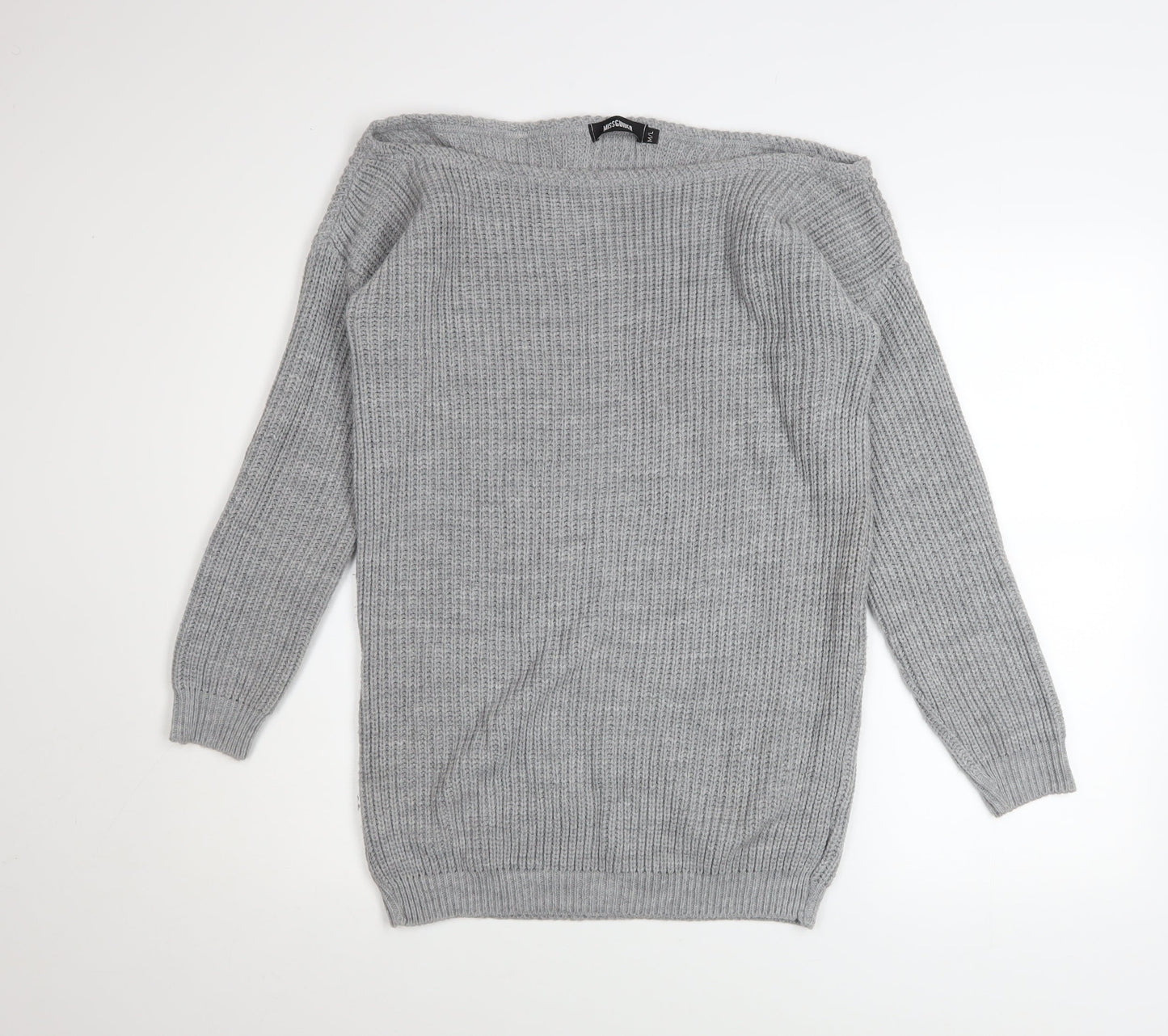 Missguided Women Grey Chunky Knit Boat Neck Pullover Jumper M/L